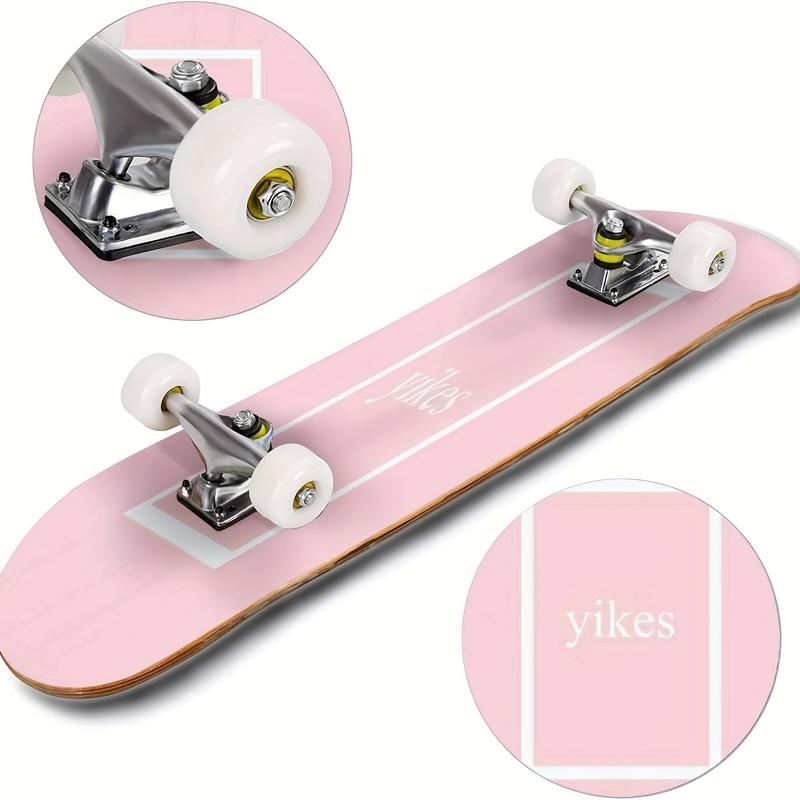 New Durable 8-Layer Maple Pink Longboard Skateboard - Double Kick Concave for Tricks & Cruising - 31x8 - Perfect for Outdoors, Eye-Catching Style