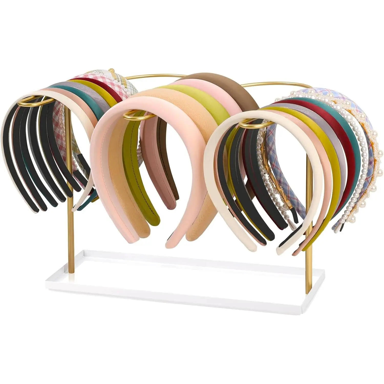 Headband Holder Organizer for Women, Metal Hair Accessories Display Stand Hairband Storage, Gold Hair Hoop Rack Bedroom College Dorm Decor for Girl,makeup,cosmetic,stackable,cup,multifunctional,pantry,unit,,shoe,small,two,tier,dish,countertop,tall