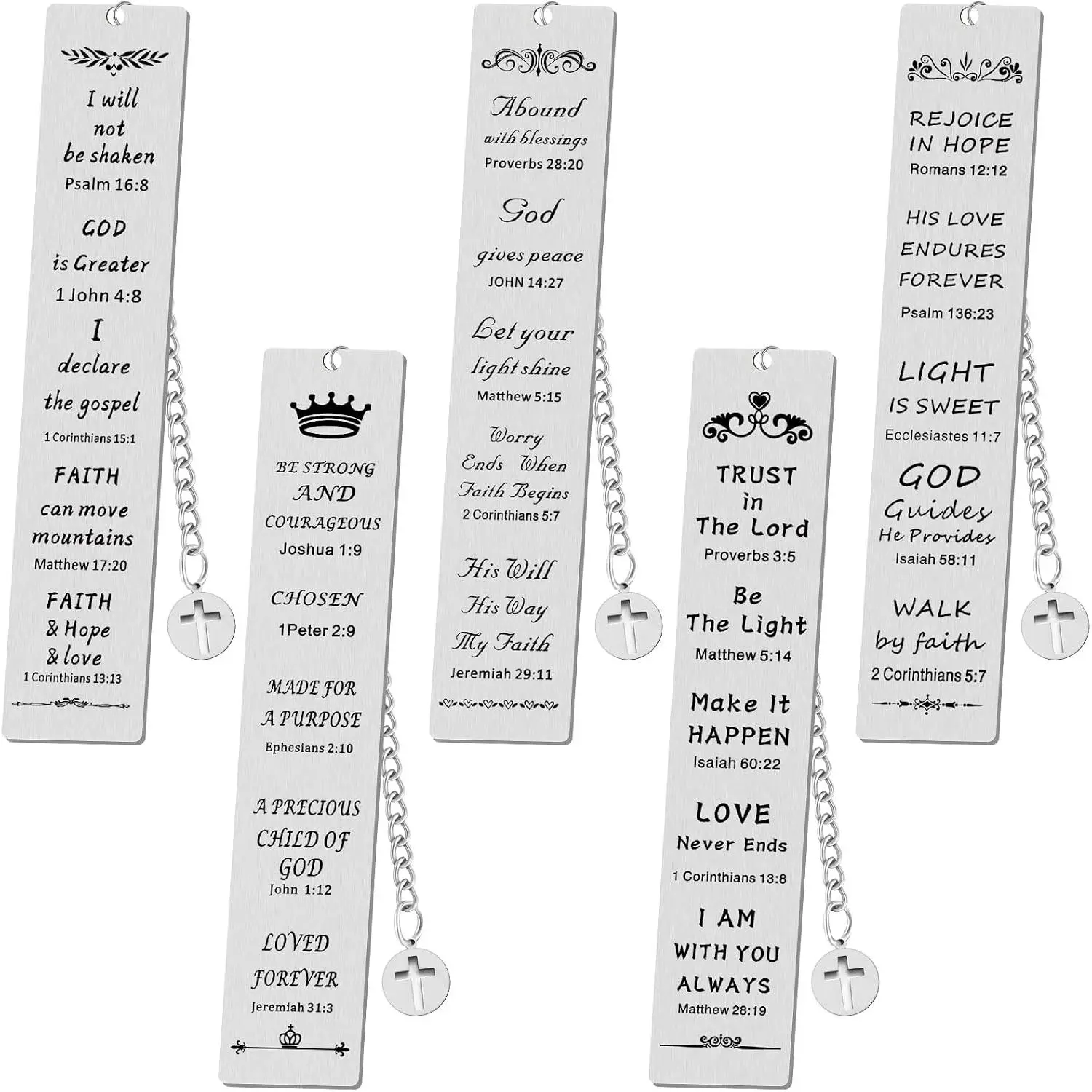 5 count  Verse Metal Bookmark Christian Gifts for Women Men Baptism Inspirational Religious Bookmarks with Church  Chain Scripture for First Communion Book Lovers Christian ()