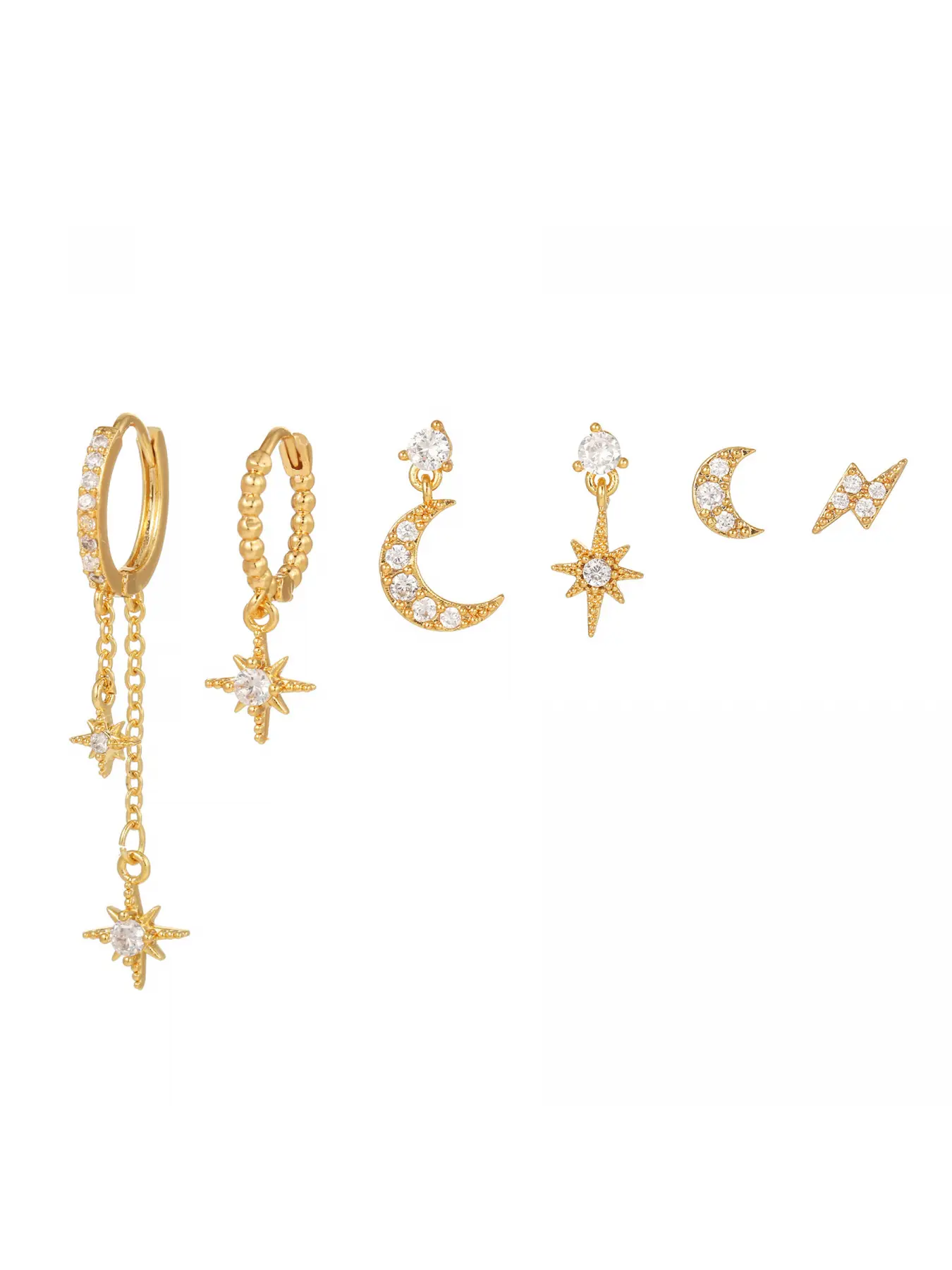 Star and Moon Flowing Tassel Earrings - Fashion Rainbow Contrasting Color Ear Set - Earlobe Clasp Ear Ring - Sweet and Cool Style Multi-Ear Hole Layered Dangling Earrings for Women