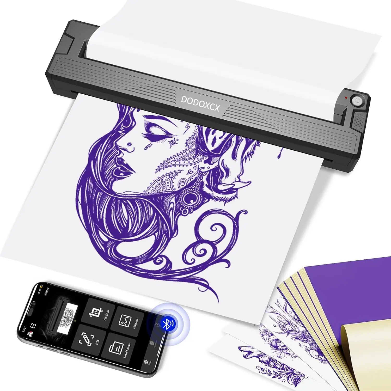 Tattoo Stencil Printer Machine 2026 Upgraded Portable Thermal Wireless Bluetooth Printer for Tattoo Artists & Beginners with 3 Pcs Transfer Thermal Paper Compatible with Phone & PC (T18)