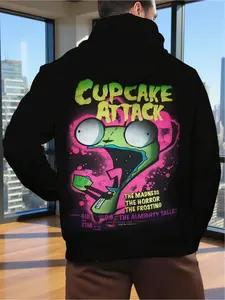 Invader Zim Cupcake Attack Print Men's Hoodie, Standard Fit, Retro Cartoon Funny Style Casual Outerwear