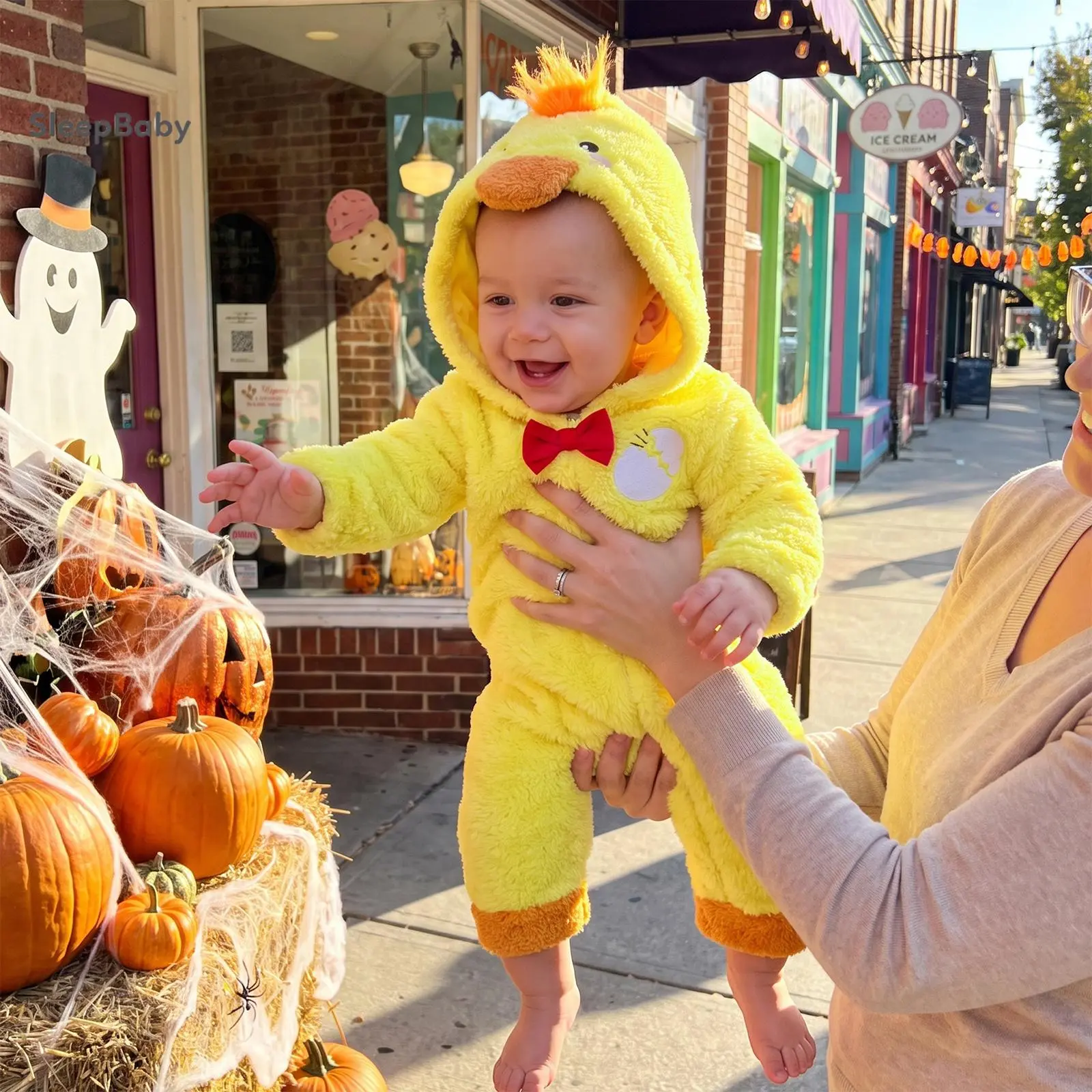 Baby Boy Chick Costume Romper Halloween Long Sleeve Fuzzy Hooded Jumpsuit