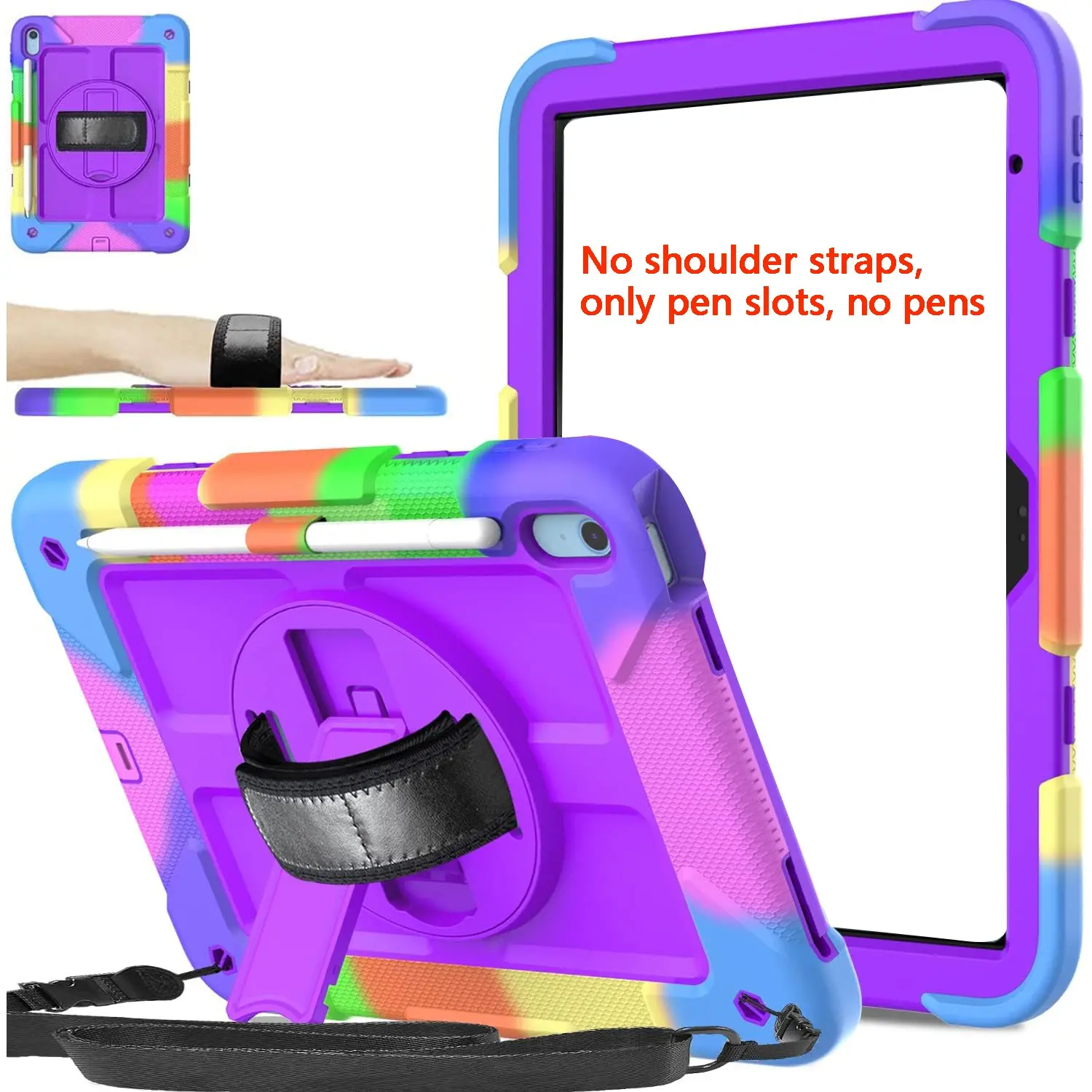Universal Tablet Case for iPad A16 iPad 10th Gen iPad 11, Shockproof Design, 360° Rotating Stand, Pen Slot, Wrist Strap, Compatible with 10th Gen Tablets