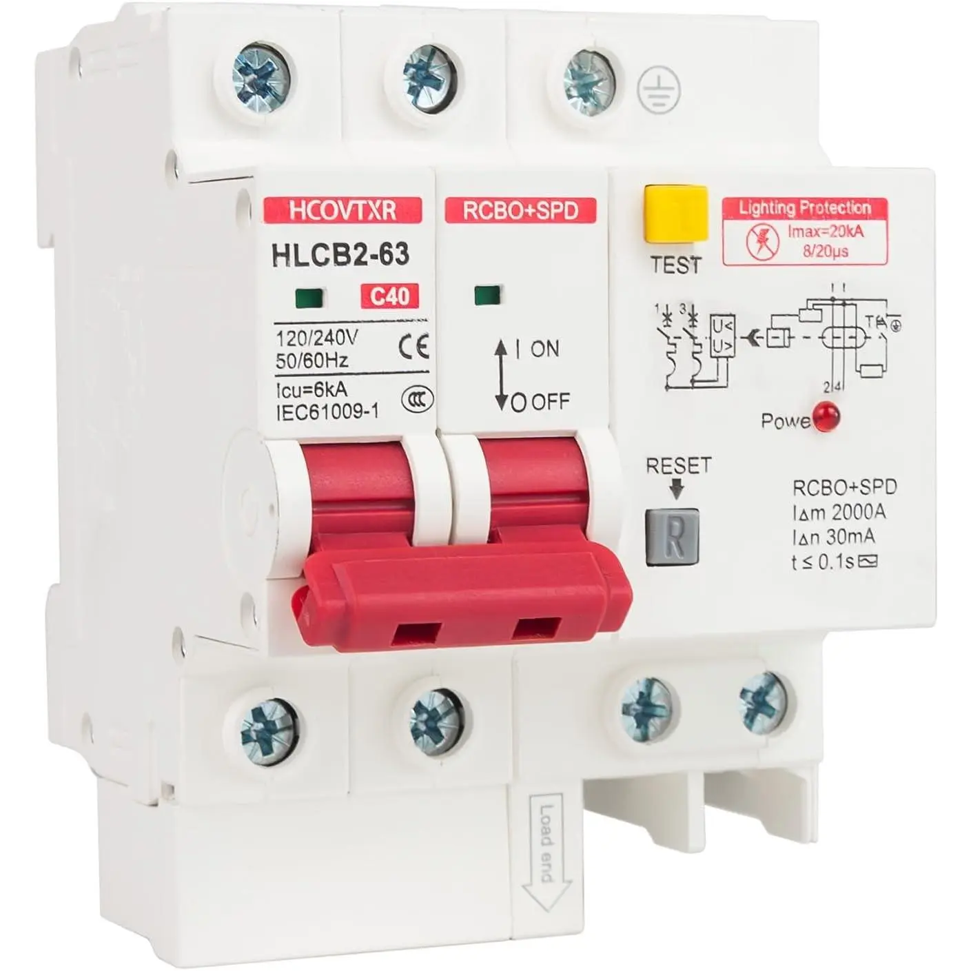 120V-240V Circuit Breaker with Leakage Protection,40 Amp RCBO and Surge Protector Breaker,DIN Rail Mount Ground Fault Circuit Breaker for Residential Industrial Outdoor