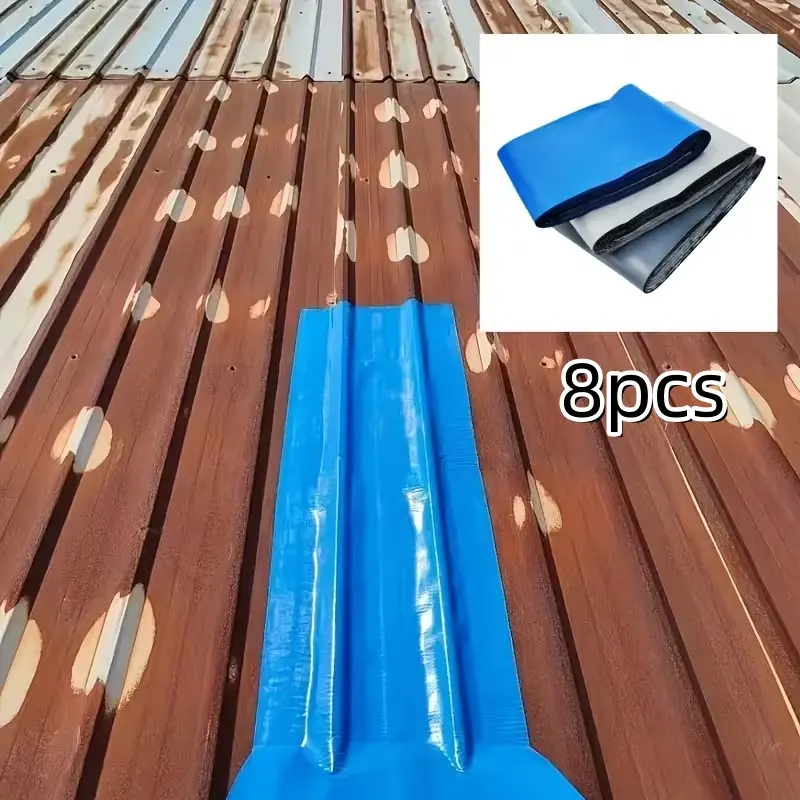 Large Industrial Waterproof Roof Tape, 8 Rolls, Blue/silver//metal, Prevents Water Leakage, Flexible Material for Metal Surfaces