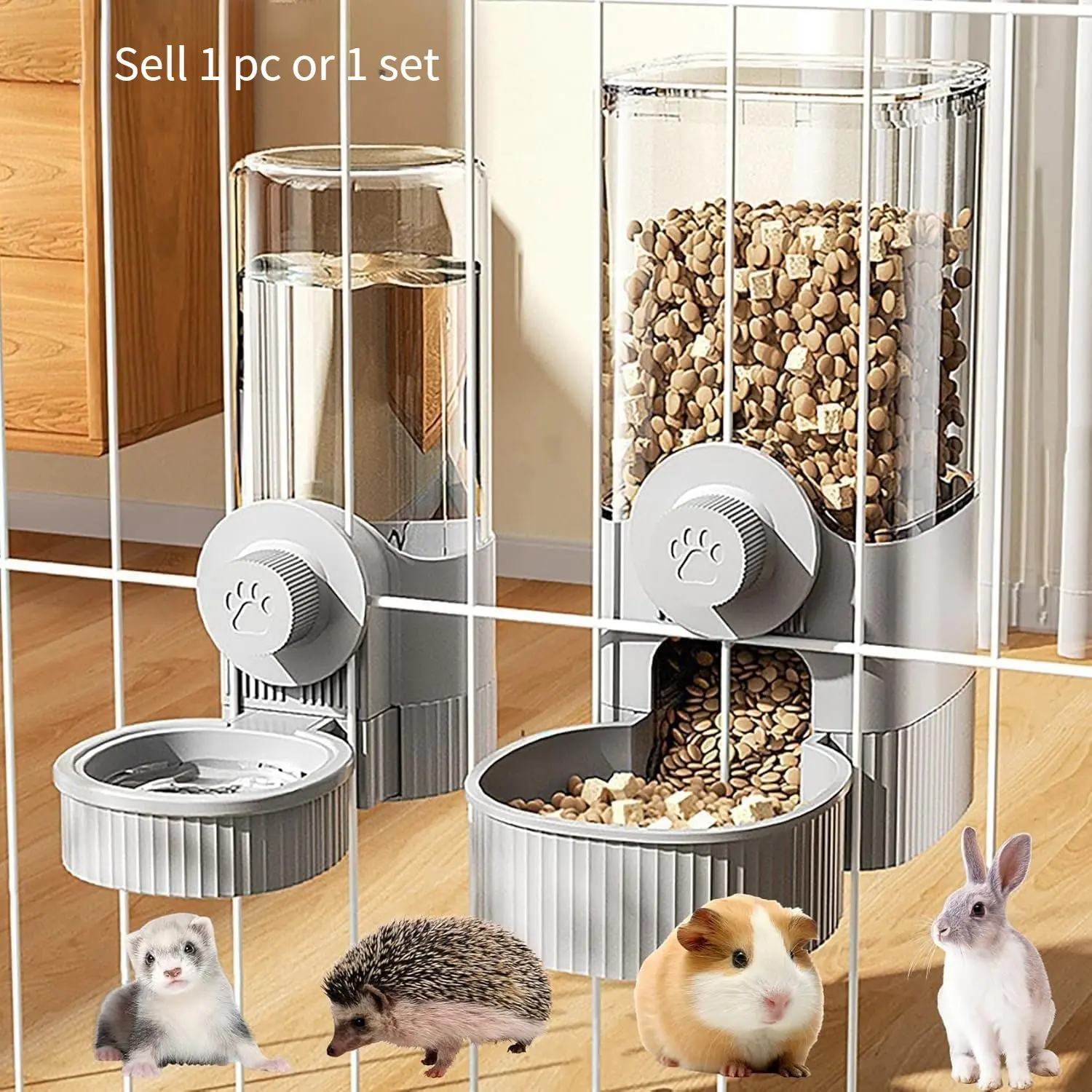 1.2L Large Capacity Pet Automatic Feeder Waterer, Hanging Pet Bowl for Rabbits, Cats, Dogs, Guinea Pigs, Auto Refill Food and Water