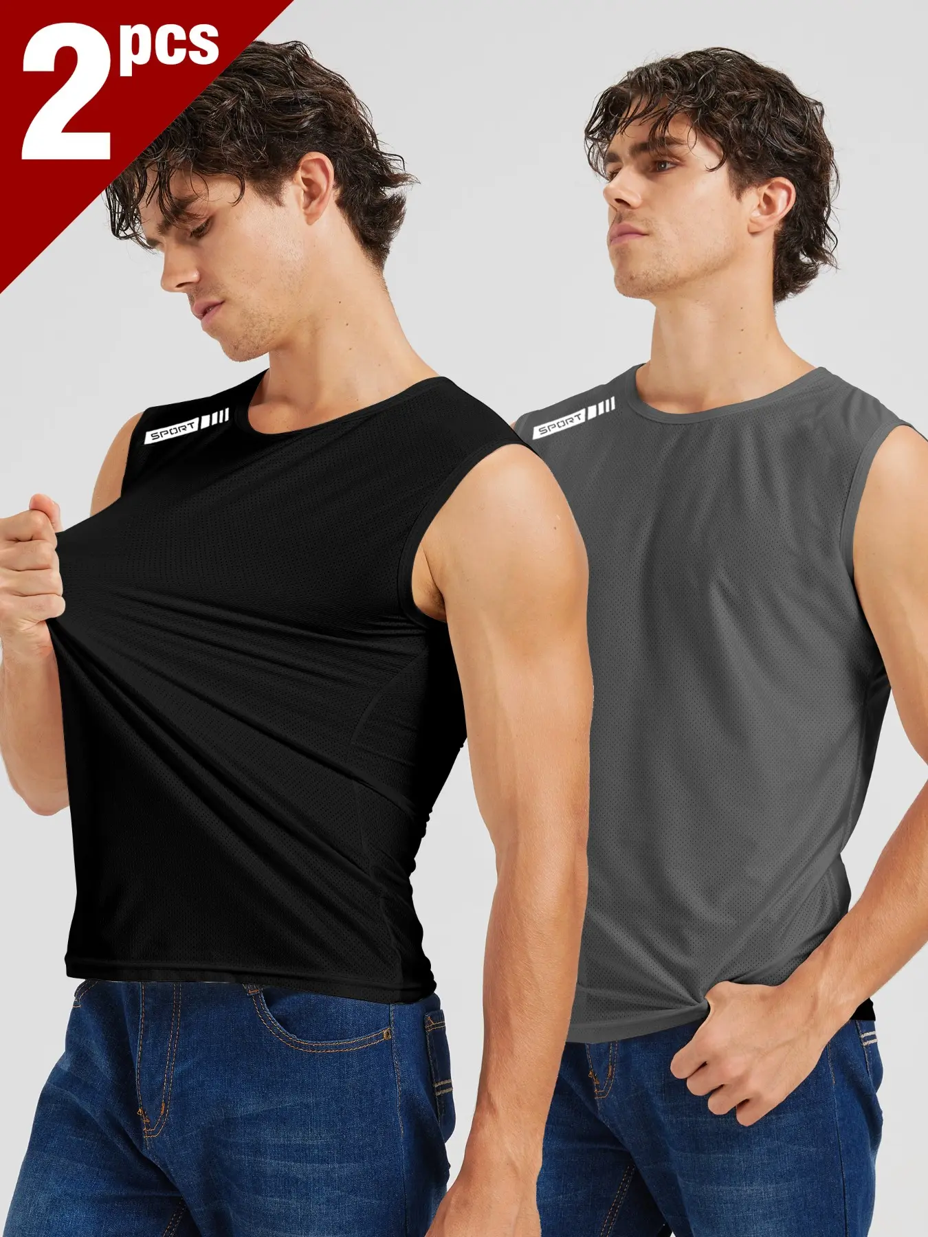 2-Pack Men's Sporty Tank Tops, Sleeveless Basketball Training Tees, Singlet Basketball, Breathable Comfortable Workout Shirts, Large Size Solid Color Underwear