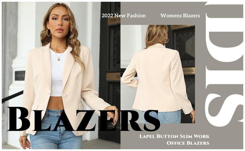 Imily Bela Womens Casual Blazers Long Sleeve Lapel Button Slim Work Office Blazer Jacket