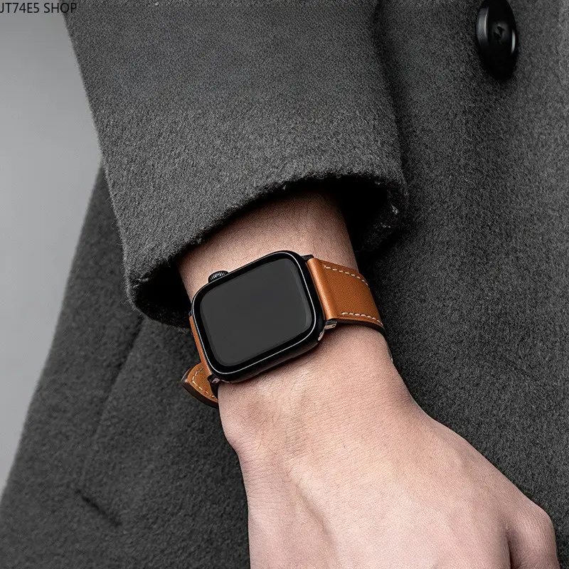 Waterproof Genuine Cowhide Leather Watch Strap Compatible with Apple Watch Series 5/6/7/8/9/10 & Ultra 2