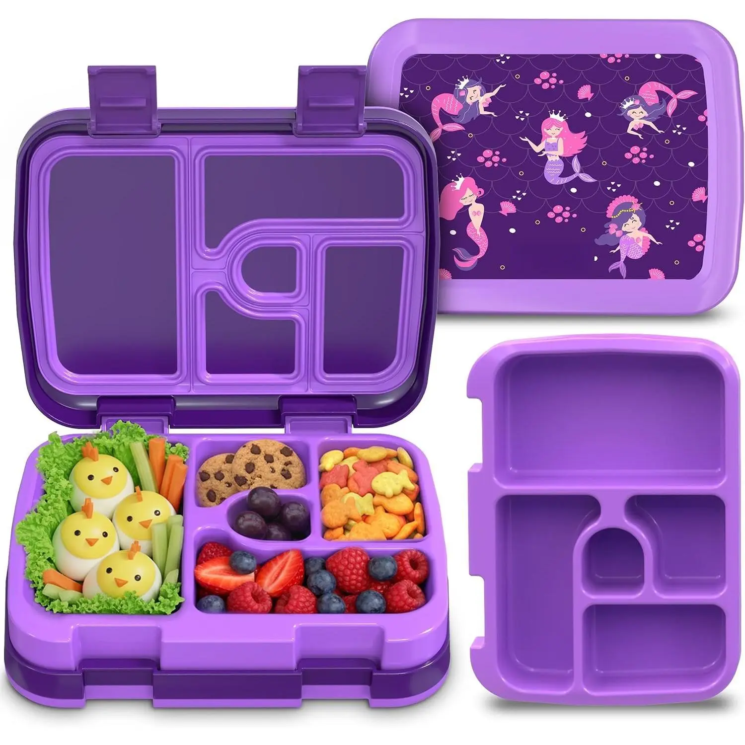 Bento Box for  Lunch Box Leak-Proof, 5-Compartment Lunch Box  for Ages 3-10, Durable with Anti-Slip Base, Suitable for Schools, Outdoor and Travel ()