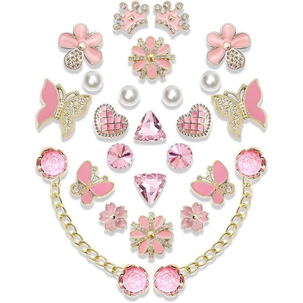 SOGLLQAM Bling Decoration Charms with Pearls, Resin Butterflies, Flowers, Rhinestones & Chains, DIY Shoe Accessories for Girls & Women, Cute Shoe Decor for Clogs, Sandals, Parties, Birthday Gifts