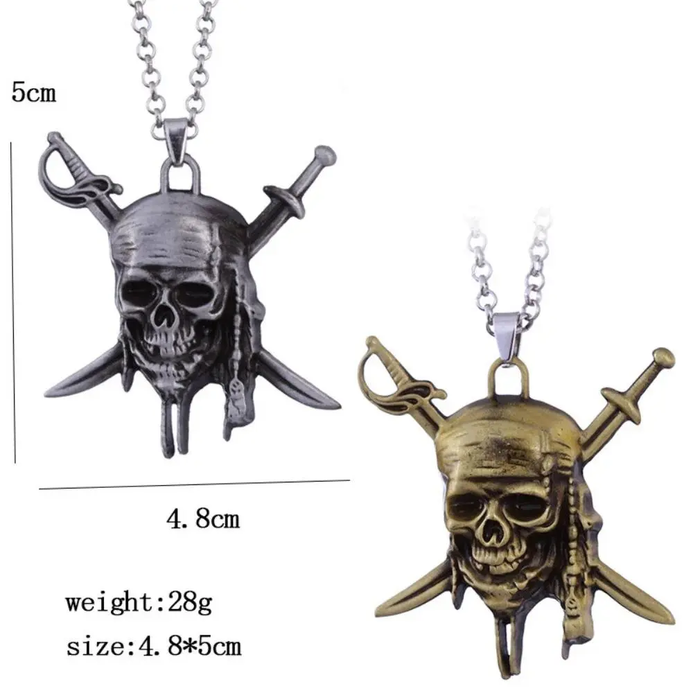 Vintage Punk Pirate Motif Metal Coating Necklace - 50cm Long Aztec Skull Jack Sparrow Movie Medallion, Daily Fantasy Jewelry for Collectibles