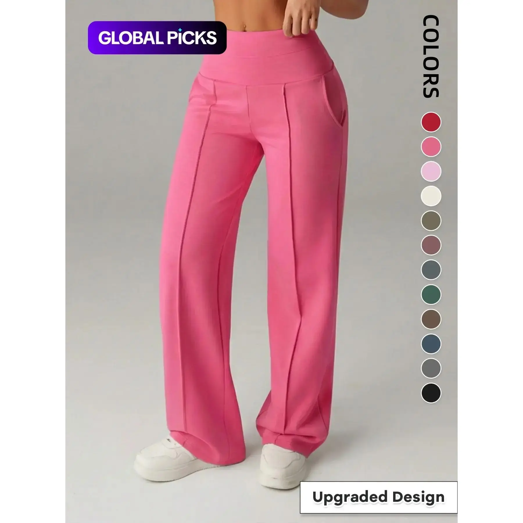 Women's Plain Loose Straight Leg Pants, Wide Leg High Waisted Sportswear Athletic Sporty Casual Sweatpants with Pockets, Athleisure Bottoms, Casual Comfy Sporty, Daily Wear [Fits Small - Size Up Recommended]