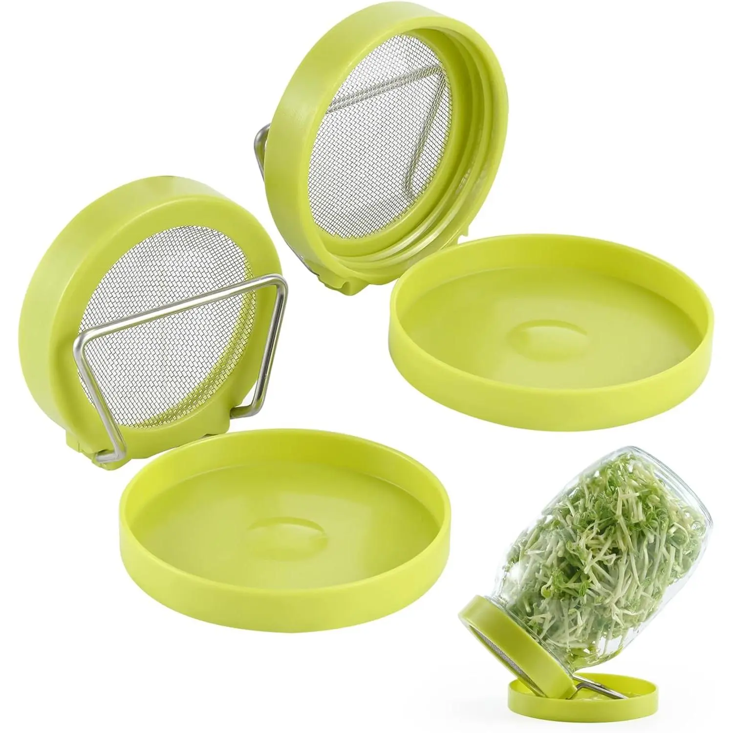2-Set Wide Mouth Jar Seed Sprouter Kit for Home Gardeners - Compact Seed Germination Tray with 316 Stainless Steel Mesh, Plastic Drip Tray, Drainage Aid & Tilting Lid for Bean Sprouts, Microgreens
