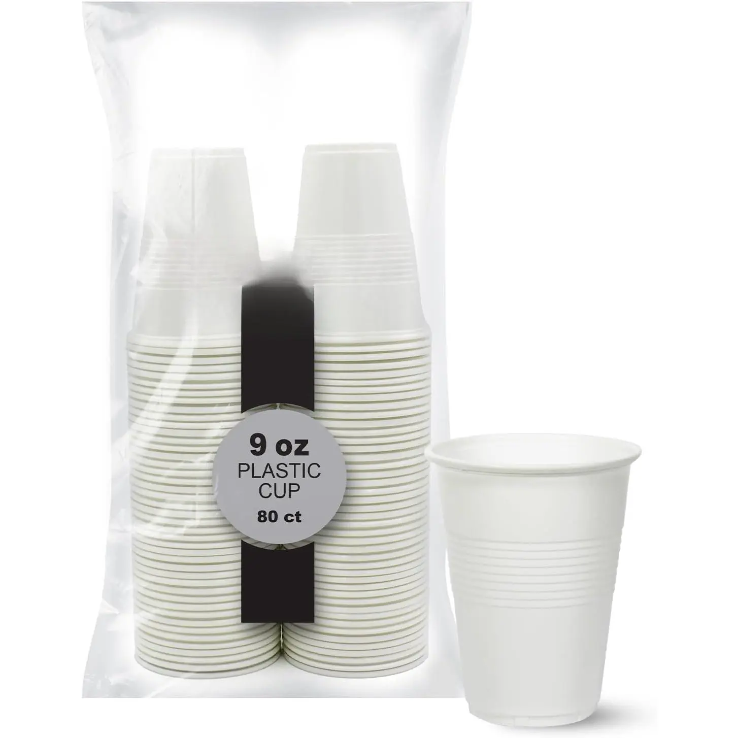 Colorful 9oz Plastic Party Cups [Pack of 80]- Disposable Drinking Glasses Bulk-  Colored Cups For Water, Iced , Jello, ,  & Cold Drinks- Throw- Plastic Cups, White