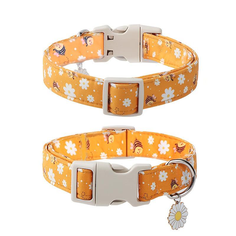 Personalized Bee & Daisy Dog Collar - Cute Orange Floral Collar with Quick Release Buckle, Adjustable & Durable for Small Medium Dogs Cats