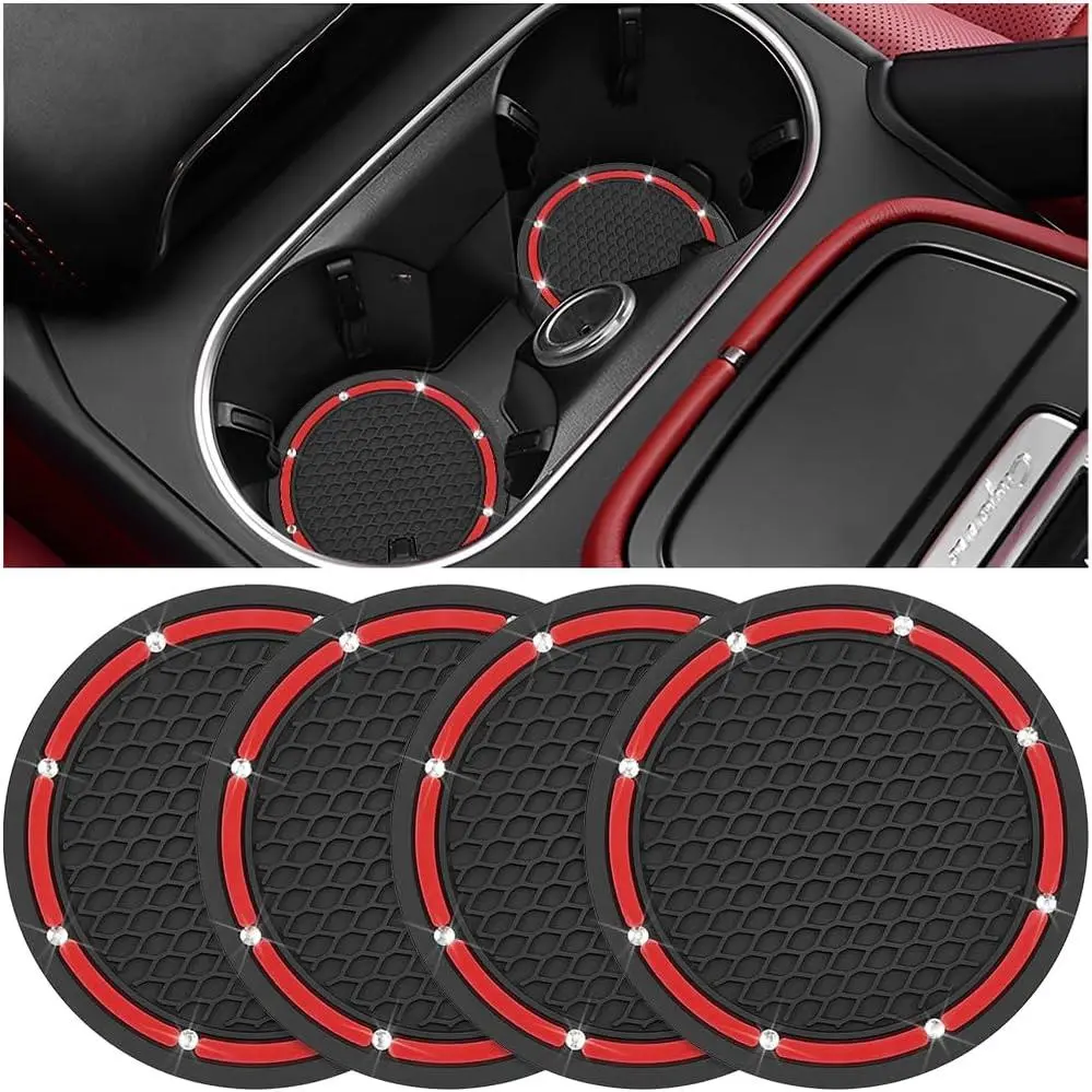 4 count Bling  Cup Holder Coaster, Shiny Rhinestone Non-Slip  Cup Drink Insert Pad Ornament,  Auto Interior Water Bottle Embedded Cushion Mat,  Fit (Black)