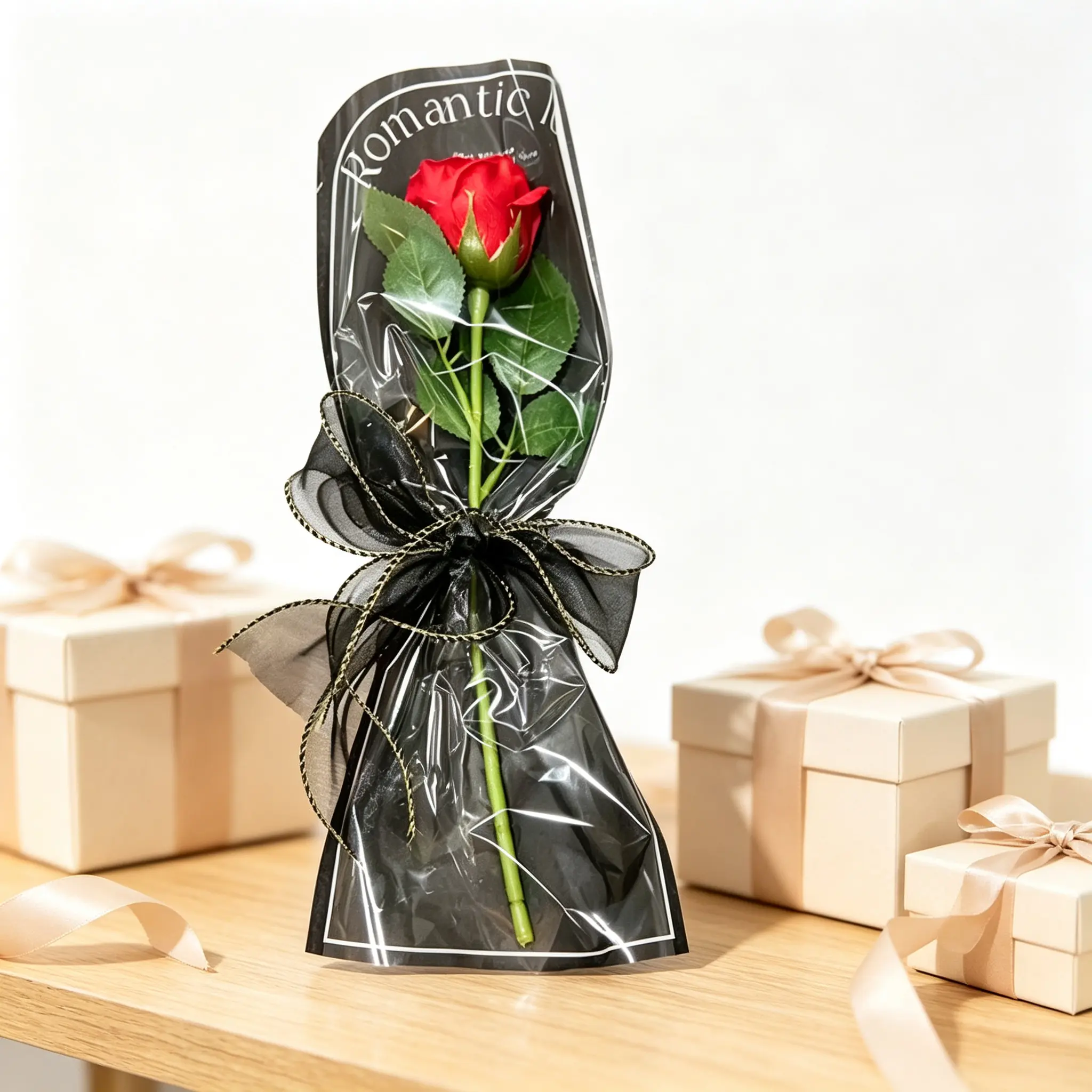 Single Wrapped Artificial Rose , Romantic Fake Rose Bouquet with Gift Packaging, Silk Rose for Valentine's Day Anniversary Birthday Gift Home Decor table flowers regalo para amiga faux