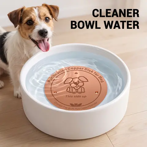 Copper Purifier Disk for Automatic Dog Water Bowls, 4-Inch Diameter, 0.6 mm Thick, 99.99% Pure Copper, Three-Point Support, Year-Round Water Purification