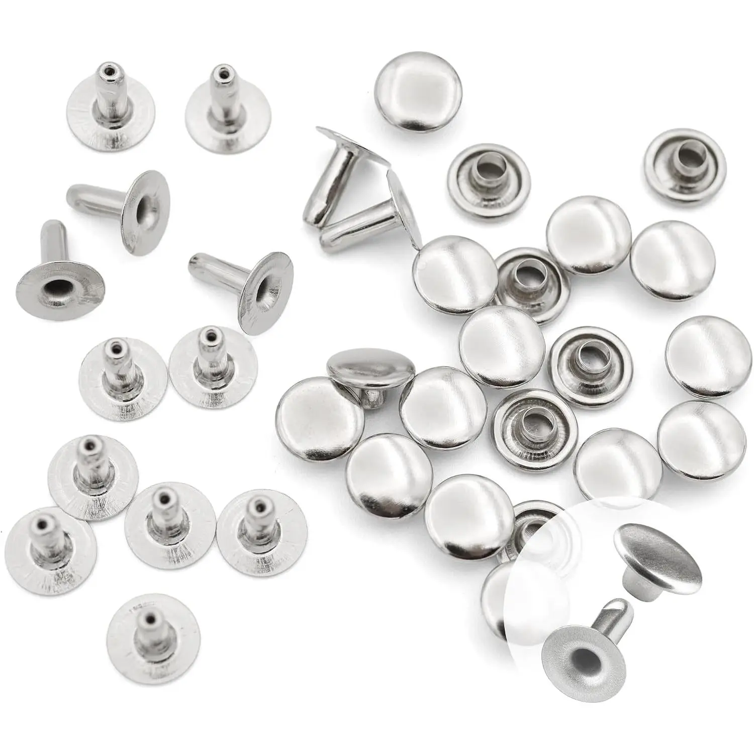 200 Pack Single Cap Rapid Leather Rivets Metal Round Stud Fasteners for Bag Belt Wallet Leather Craft, Silver 7MM