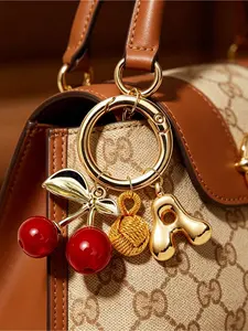 1 letter cherry keychain, with golden bubble letters A-Z keychain, cute cherry bag charm pendant suitable for handbags, wallets, backpacks, travel bags, decorative keychain suitable for gym, classroom, games