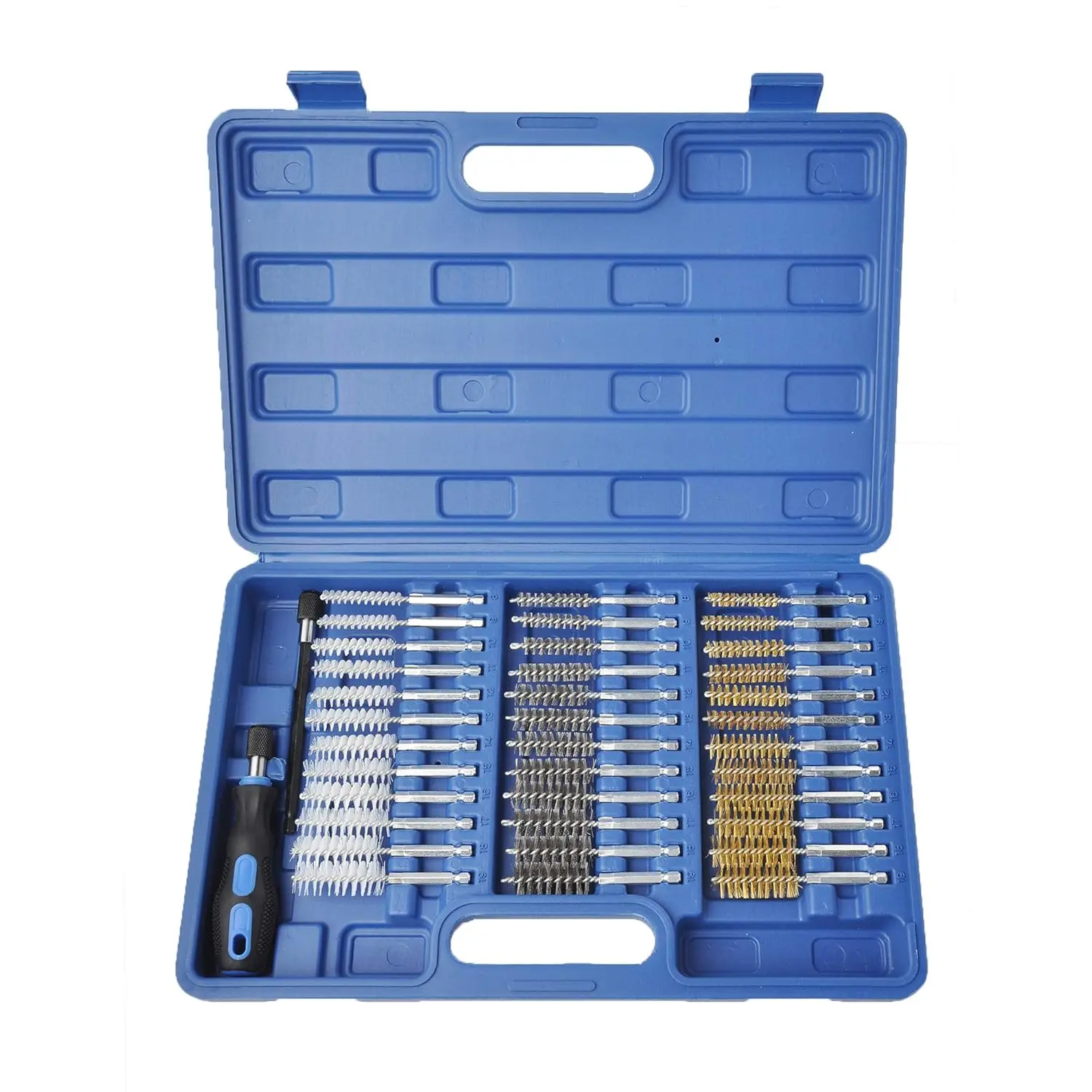 38PCS Industrial Wire Brush Set 1/4" Hex Shank Long Extended Stainless Steel Nylon Brushes for Cleaning Rust Removal