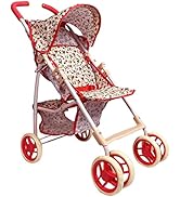 Convertible Combo Baby Doll Stroller for 3 Year Old Girls & Up |   Play Toy Baby Stroller for Dolls, Folding Adjustable Bassinet Carriage Buggy with Storage Basket Converts to Sit Up Pushcart Pram, Red