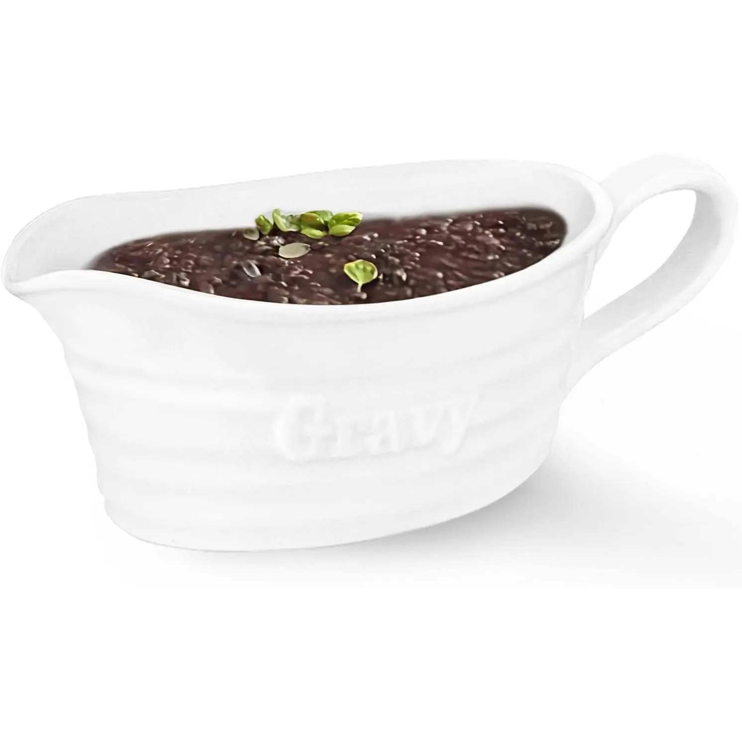 1 Pcs New Ceramic Gravy Boat, 18 Oz Classic Traditional Tableware, Large Dripless Lip Spout, Porcelain Serving Dispenser with Large Handle, Microwave & Dishwasher Safe for Sauces, Dressings, Creamer