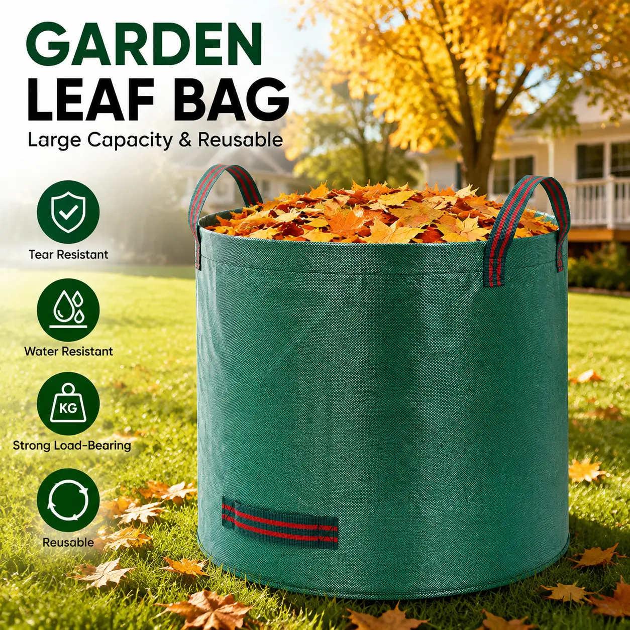 Reusable Yard Waste Bag,Large Lawn Garden BagsHeavy Duty Collapsible Garden Leaf Trash ContainerStand-Up Grass Clipping Binwith Reinforcement Ring and Handles-YY1