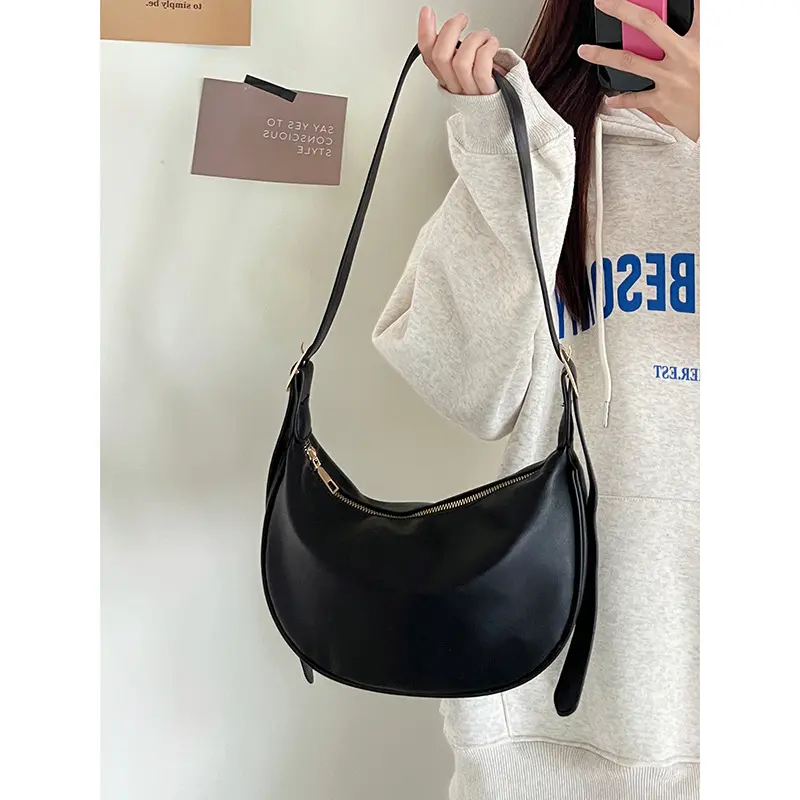 HUHUPF Women's Textured Niche Small Dumpling Bag, 2026 New Fashion Casual Black Crossbody-Shoulder Versatile Bag