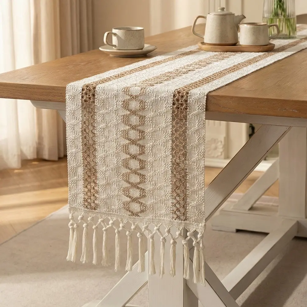 Boho Style Geometric Pattern Tassel DecorTable Runner, 1 Piece Vintage Style LuxurySimple Table Runner, Decorative Tablecloth forHome Party Wedding, Table DecorationSupplies, Versatile Use, Vintage Look, Vintage Appeal