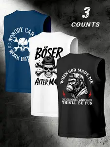American Dark Skull Gorilla Print Sleeveless Vest Tops 3-Piece Set, Multiple Patterns, Punk Street Style Aesthetic, Summer Unisex Fashion