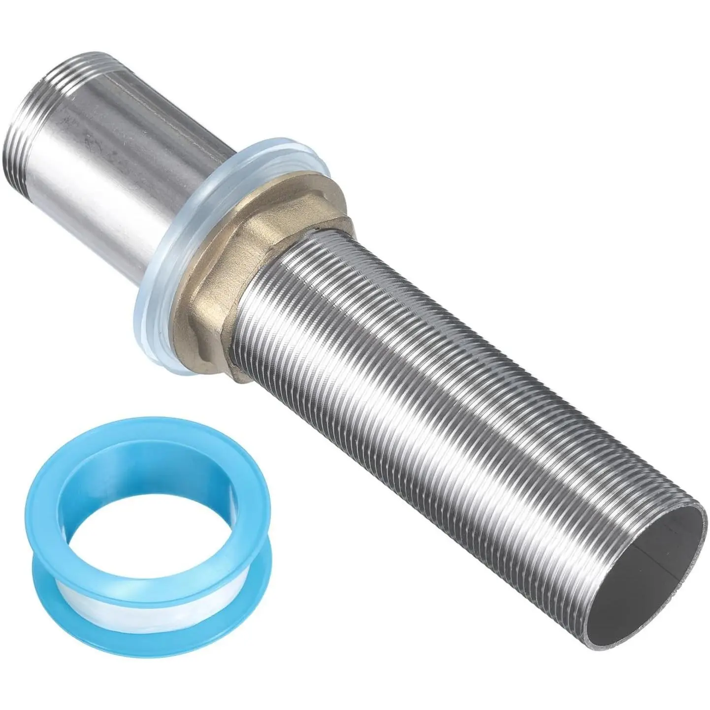 6" Faucet Mount Extension Shank Stainless Steel Threaded Pipe Lengthen Mounting Shank Lengthen Fixed High Foot with Nut and Gasket 1PCS
