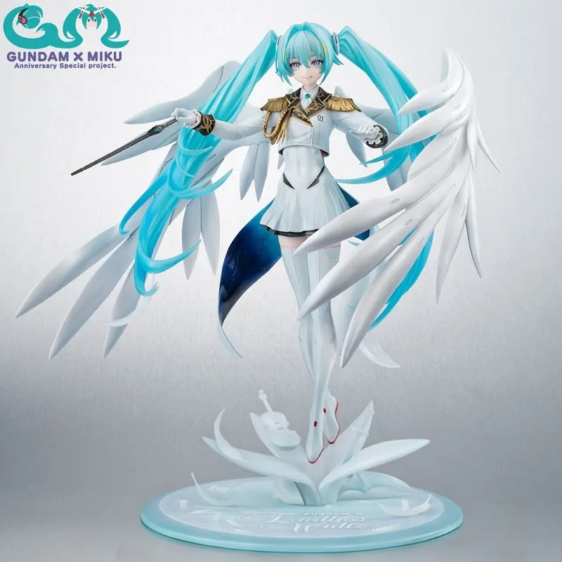 Gundam × Hatsune Miku Endless Waltz White Wing Conductor Figure 20cm, Anime Collectible Model, Secondary Dimension Decoration Gift, PC Case Ornament