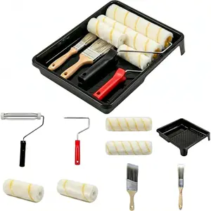 Paint Roller Kit 9 Piece, Paint Rollers, Brushes & Paint Tray, House Painting Supplies, High Absorbency, Washable, Reusable & Easy to Clean