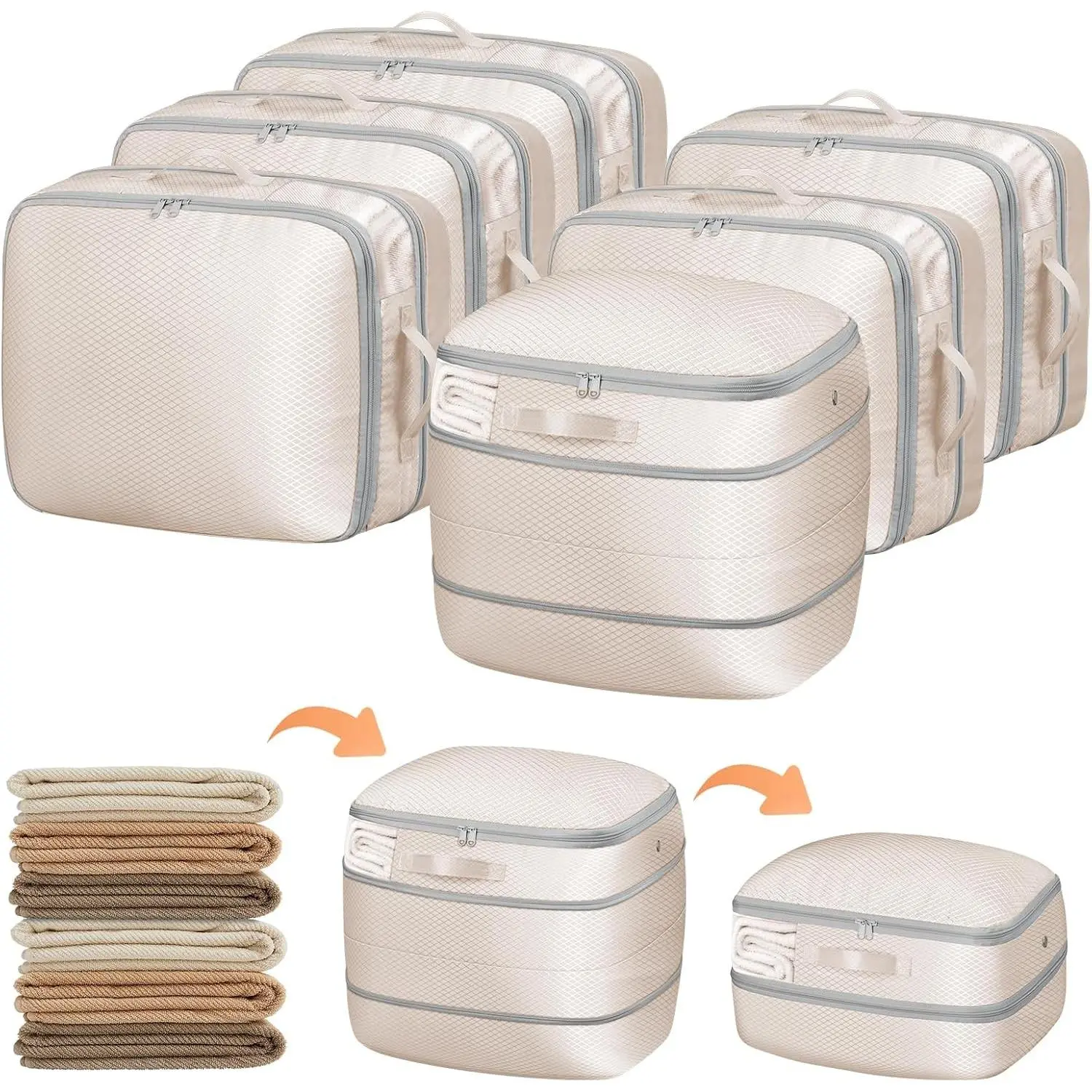 Compression Storage Bags 6 Pack - Blanket Storage Bags with Window Zipper, Ultra Space Saving Self Compression Organizer for Puffer Jacket, Bedding, Lightweight Comforter Duvet, Sweater