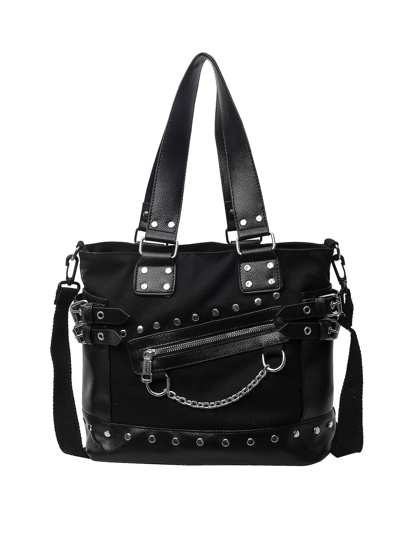 Niche Design Punk Style Rivet Chain Tote Bag, Casual Commuter Bag, Multi-pocket Functional Shoulder Crossbody Bag, Dark Hardware Decorated Handbag, Pu Tote Satchel, Street Style Fashion Trendy and Versatile, Suitable for Daily Travel, Etc