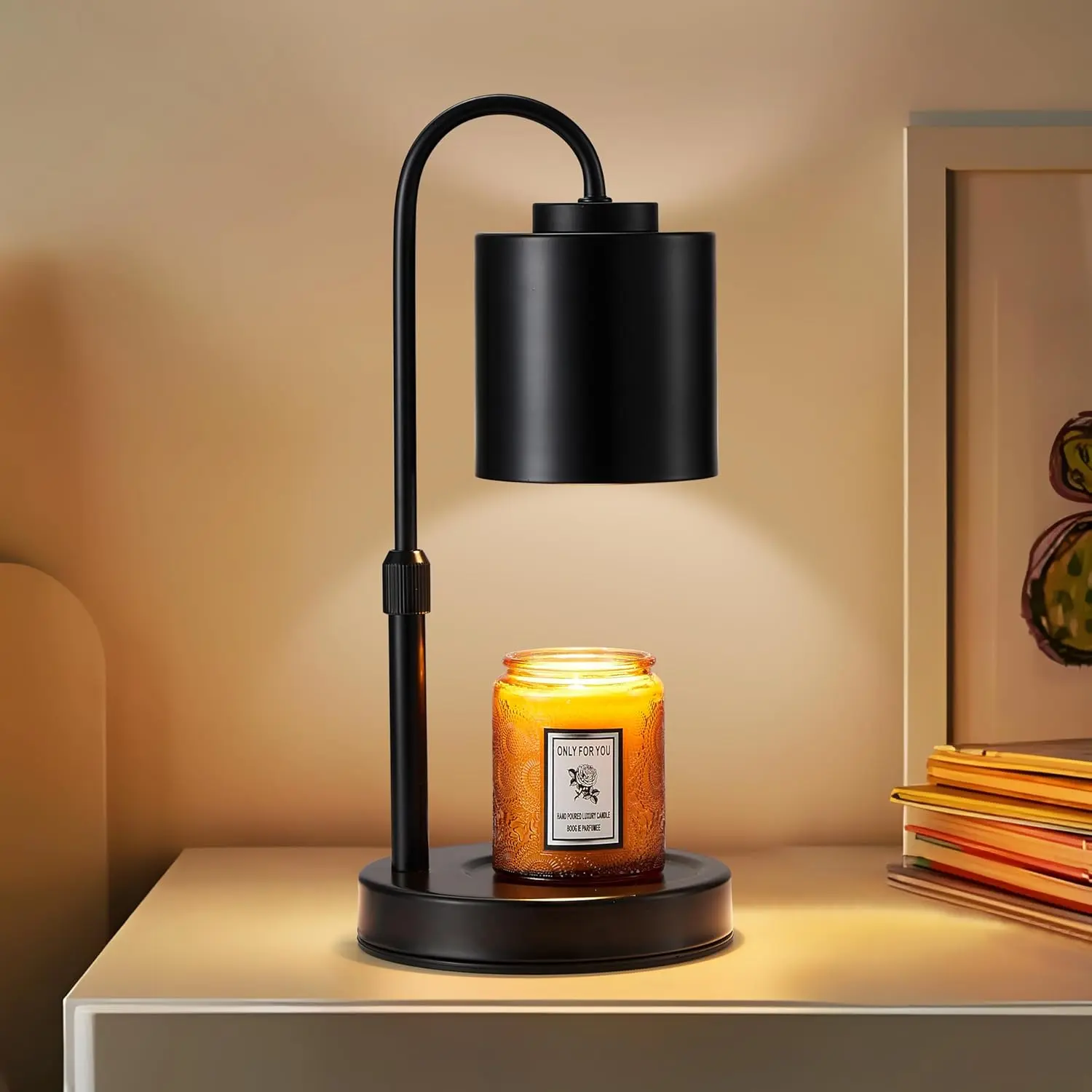 Candle Warmer Lamp with Timer & Dimmer, Height Adjustable Electric Wax Melt Warmer for Jar Candles, Gifts for Mom Home Decor, Black