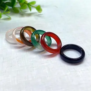 Fashion Natural Stone Ring Unisex Black Green Red Agates Circle Finger Rings Wedding Band Exquisite Charms Jewelry Gifts