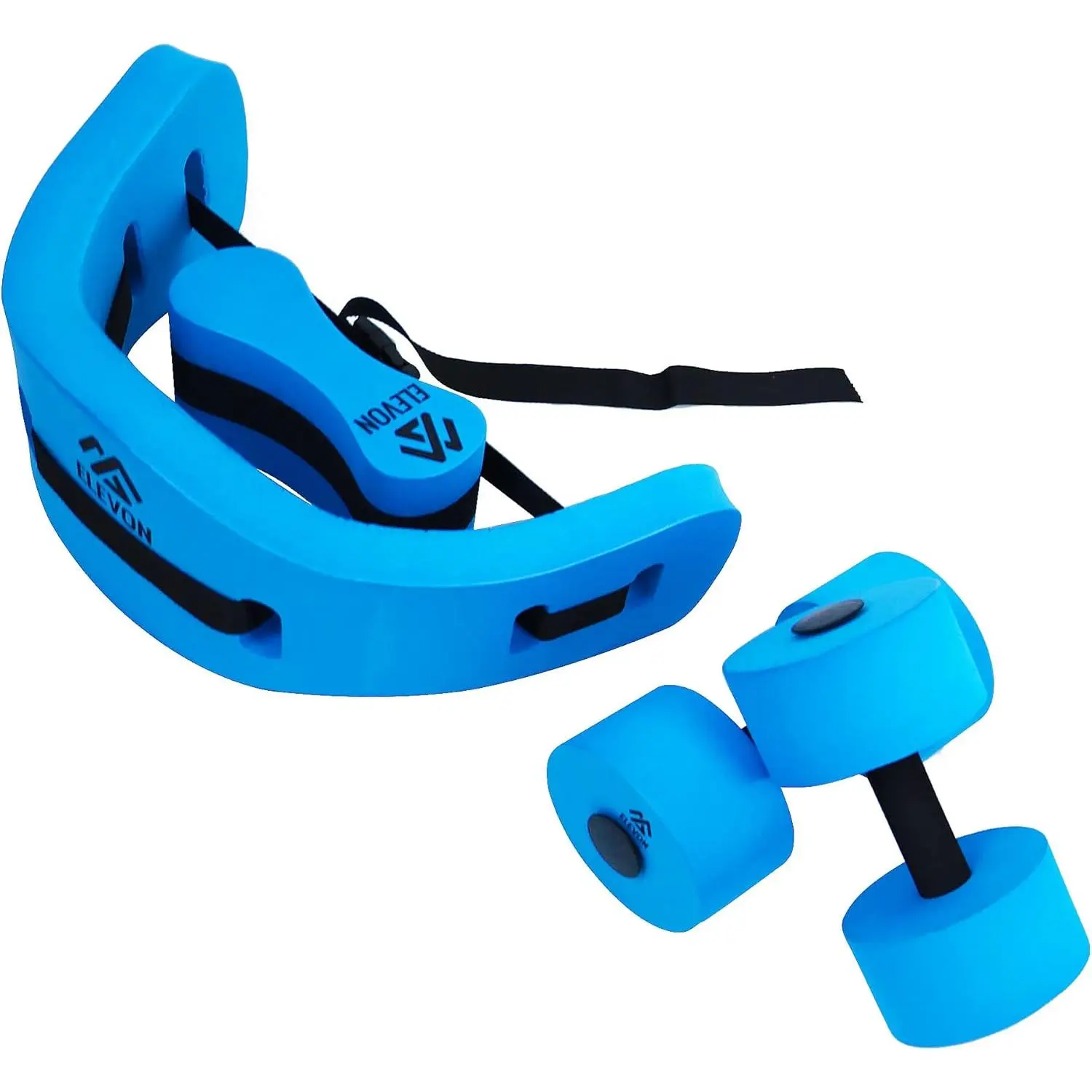 Complete Swim Training Set Including Water Dumbbell Weights, Floating Belt and Pull Buoy Leg Float, Blue