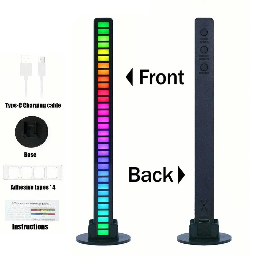 Music Sync LED Light Bar Sound Reactive Rhythm Light  Rechargeable Portable RGB Ambient Lamp for Party, Gaming, Car