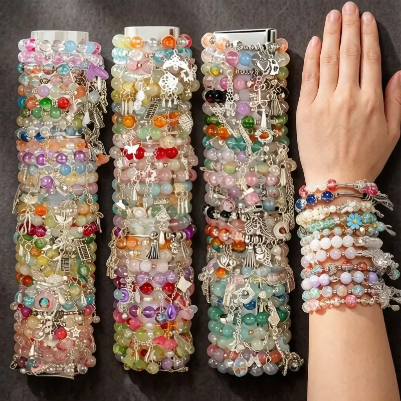 14Pcs Multicolor Boho Glass Bead Bracelets Set, Elegant Style Handmade Stretch Bead Bracelets with Alloy Pendants, Ideal for Summer Beach, Holiday Vacation, Party, Travel, Daily Wear, Fashion Accessories for Women
