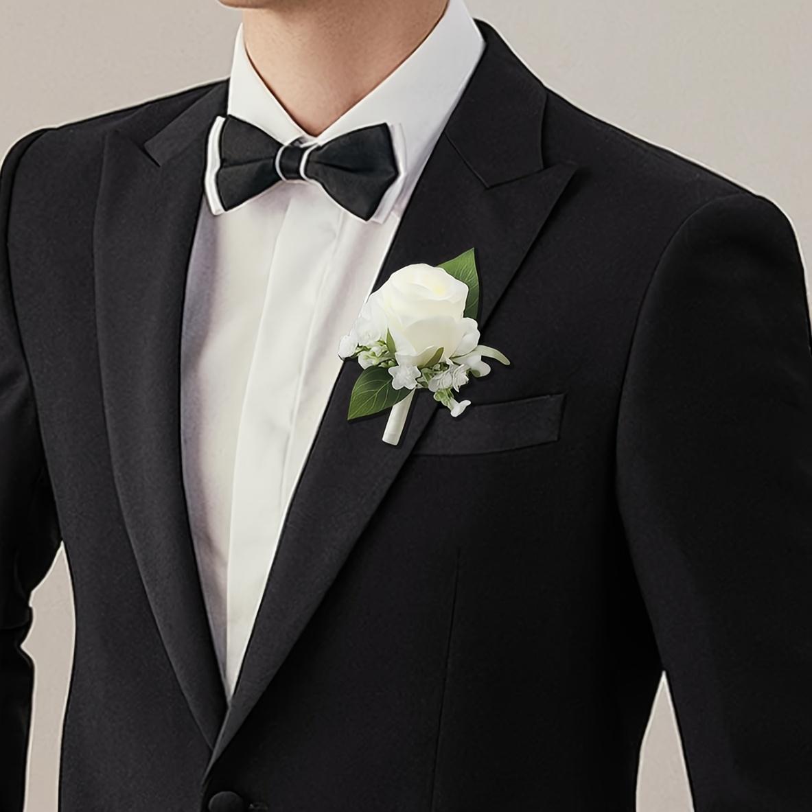 3-piece set of white rose wedding bouquets suitable for brides, elegant artificial rose boutonnieres suitable for grooms and groomsmen, wrist flowers for brides and bridesmaids, wedding decorations, wrist flowers for mothers, bridal shower hand-tossed bou