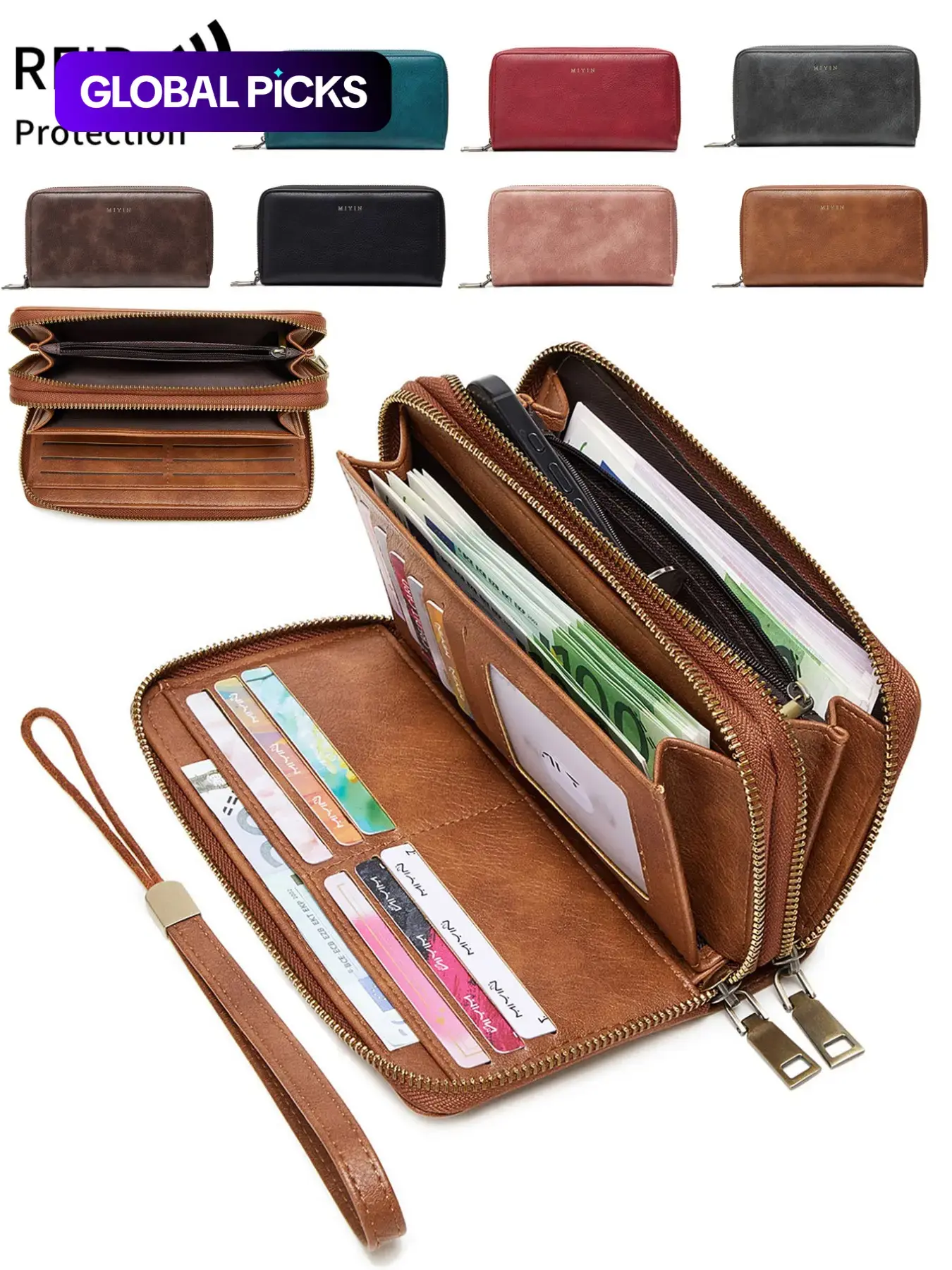 Women's Retro Double Zipper Large Capacity Wallet, Anti-Theft, Multiple Card Slots, Cash Pocket, Credit Card Organizer, Women's Mobile Phone Handbag, Birthday Gift, Valentine's Day Gift #GLOBAL PICKS