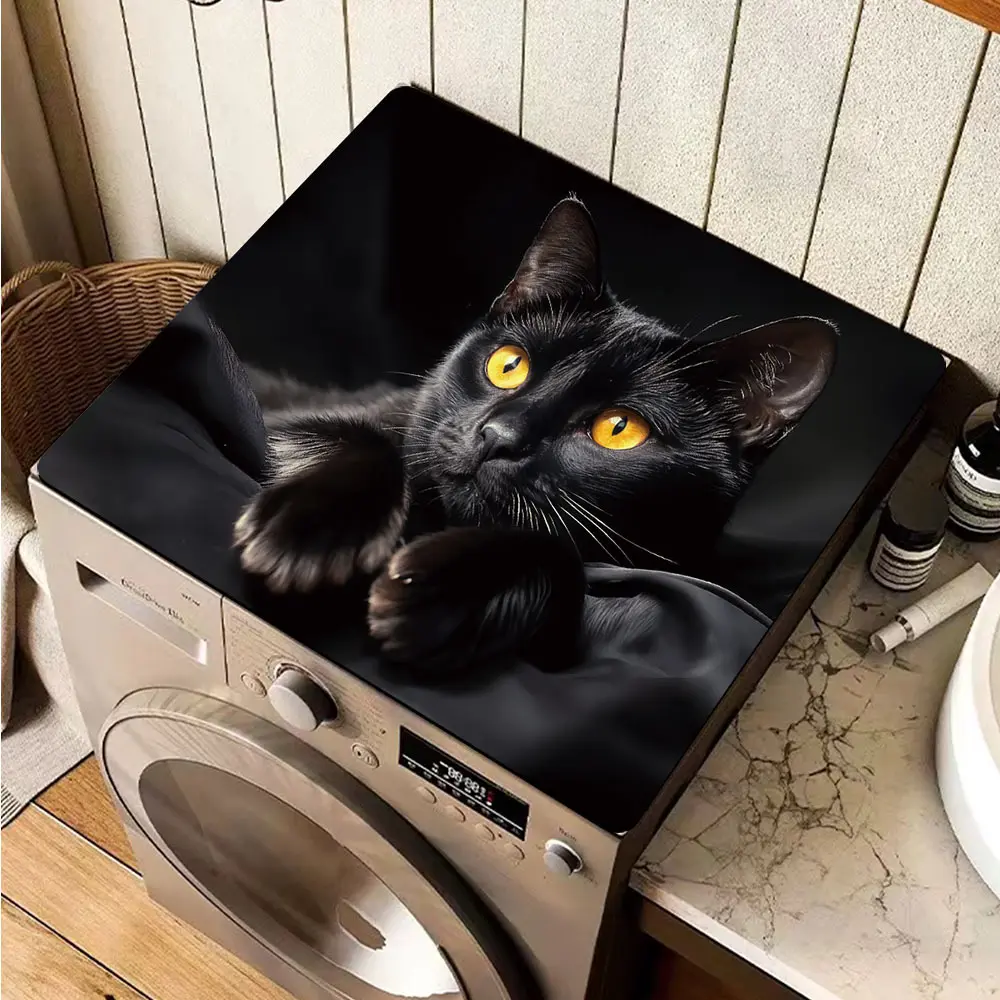 1pc Black Cat Washing Machine Top Cover - Heat-Resistant & Absorbent Appliance Protector, Dish Drying Mat for Dishwasher/Laundry Room, Fit for Washing Machines, Stove & Kitchen Surface, Easy-Clean Cover