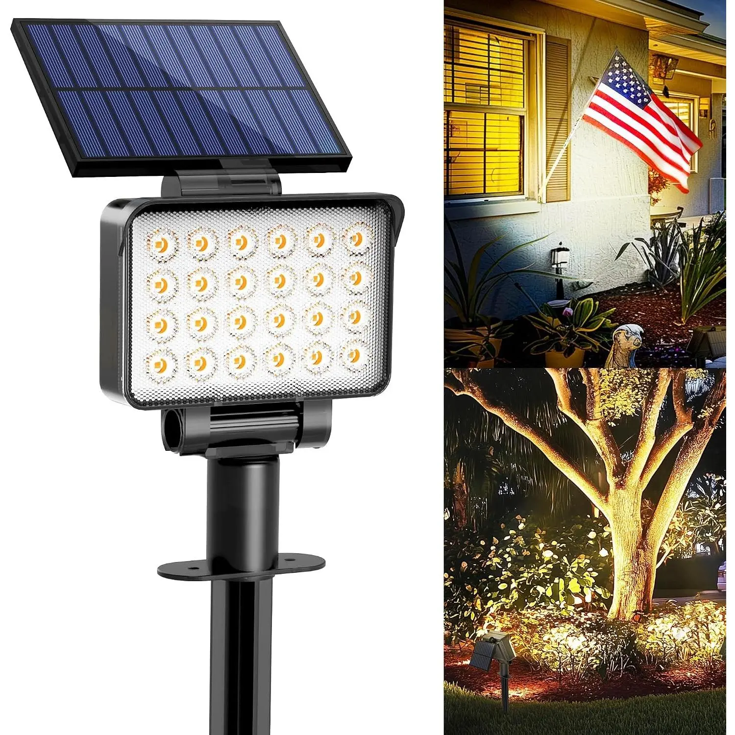 Outdoor Waterproof Solar Spot Lights 3 Brightness Modes Solar Powered Landscape Spotlights 1 Pack Warm White for Flag Tree House Garden Yard