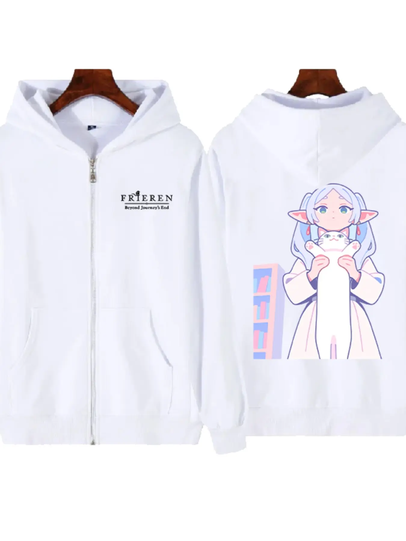 Frieren Anime Print Zipper Jacket, Loose-Fit Shoulder-Down Casual Cardigan, All-Seasons Raised Fiber Surface, Comfortable & Stylish