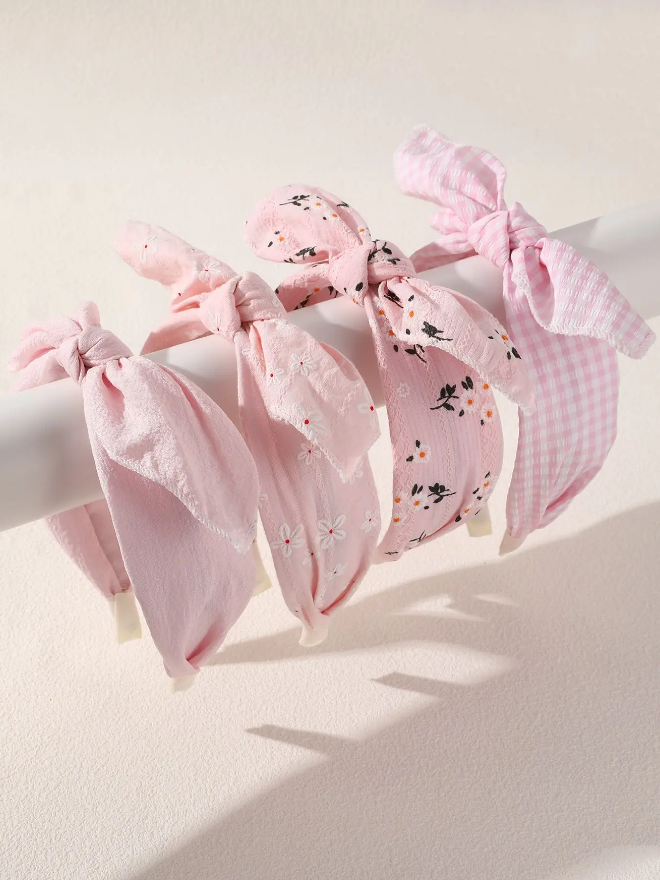 Bowknot Headbands Set of 4, Elegant Wide Band Hair Accessories, Plain Color Floral Print, All Seasons Fashion