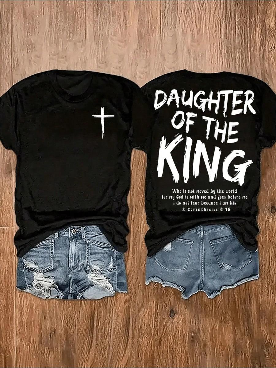 Daughter Of King Jesus Graphic Tee- Women'S Soft Casual Round Neck Short Sleeve-Shirt, Dual-Sided Print, 180g, Comfortable& Stylish Home Or Outfit